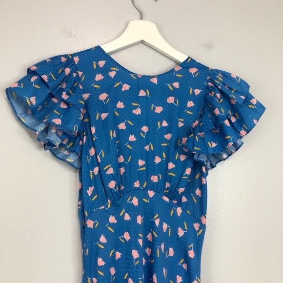 Saylor Jen Blue Floral Polka Dot Maxi Dress XS - Picture 6 of 15